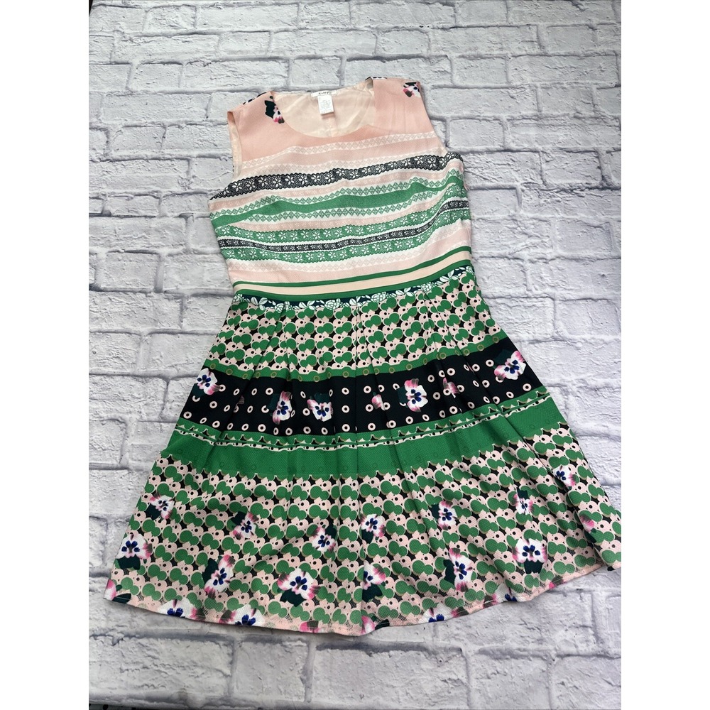 Esley Womens Dress Large Green Pink Preppy Floral Fit Flare Sleeveless Lined